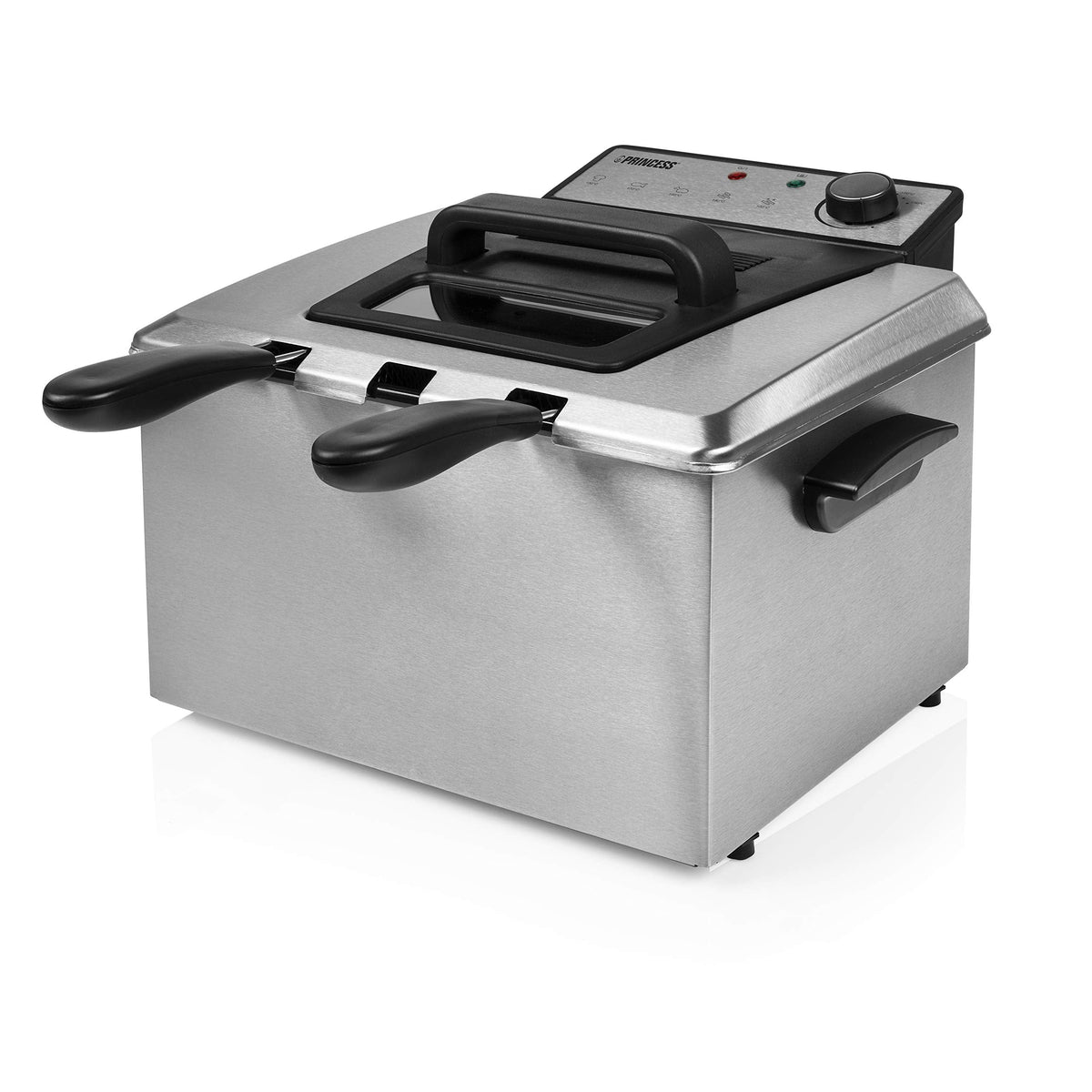 Princess 183028 Edelstahl Doppel-Fritteuse in schwarz - 2 x 3 Liter (2 x 1800 Watt) mit Ölfilter und Kaltzonenfunktion