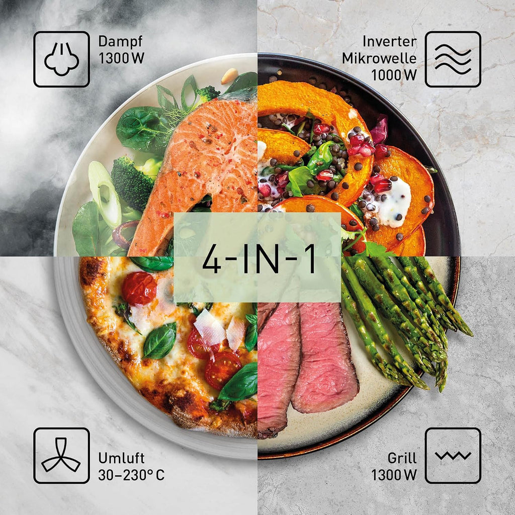 Panasonic NN-CS89LBGPG 4-in-1 Kombi-Mikrowelle, Dampfofen & Grill, 31 Liter, 1000 W, zwei Ebenen, Genius-Sensor, automatisches Aufwärmen, 36 Programme, einfache Reinigung, kompakt, Edelstahl