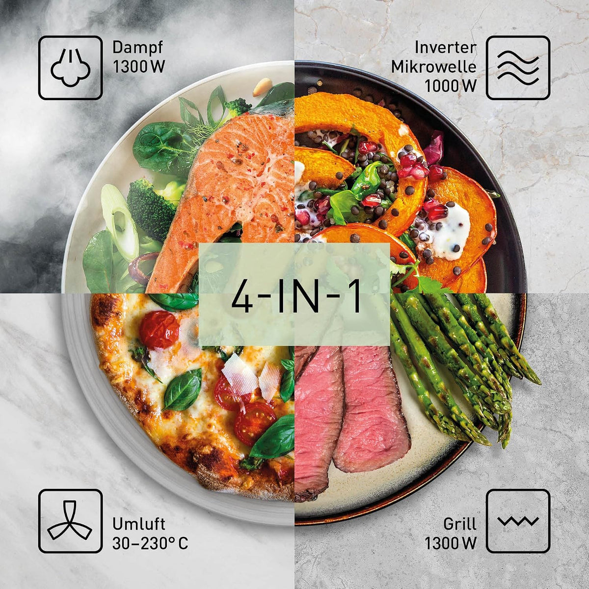 Panasonic NN-CS89LBGPG 4-in-1 Kombi-Mikrowelle, Dampfofen & Grill, 31 Liter, 1000 W, zwei Ebenen, Genius-Sensor, automatisches Aufwärmen, 36 Programme, einfache Reinigung, kompakt, Edelstahl