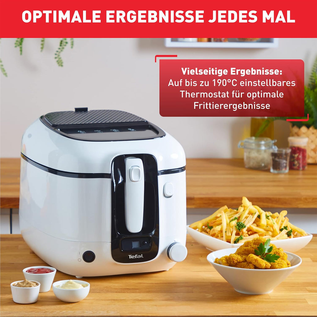 Tefal Fritteuse Super Uno, inkl. Timer, Kapazität: 2,2 Liter, Spülmaschinengeeignete Teile, Antihaftbeschichtung, Geruchsfilter, Fritteuse mit Fett-Spritzschutz, weiß/schwarz, FR3140
