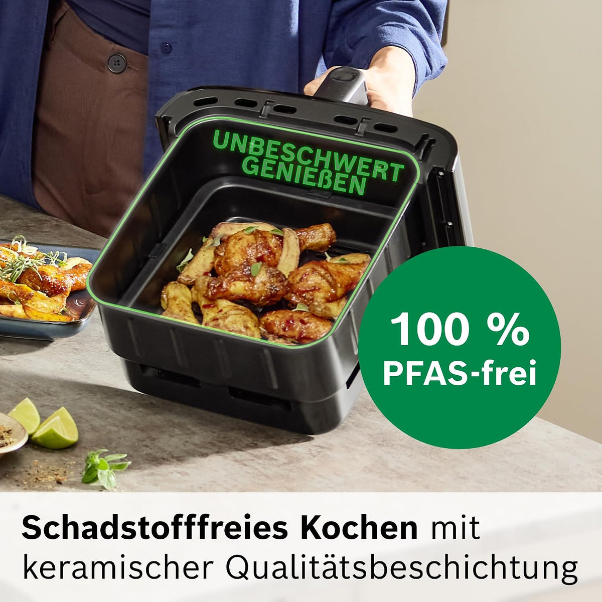 Bosch XXL Heißluftfritteuse, 12,0L Doppelkammer, platzsparend, 6 Programme, PFAS frei, schwarz, AirFryer Serie 6, MAFD661B0