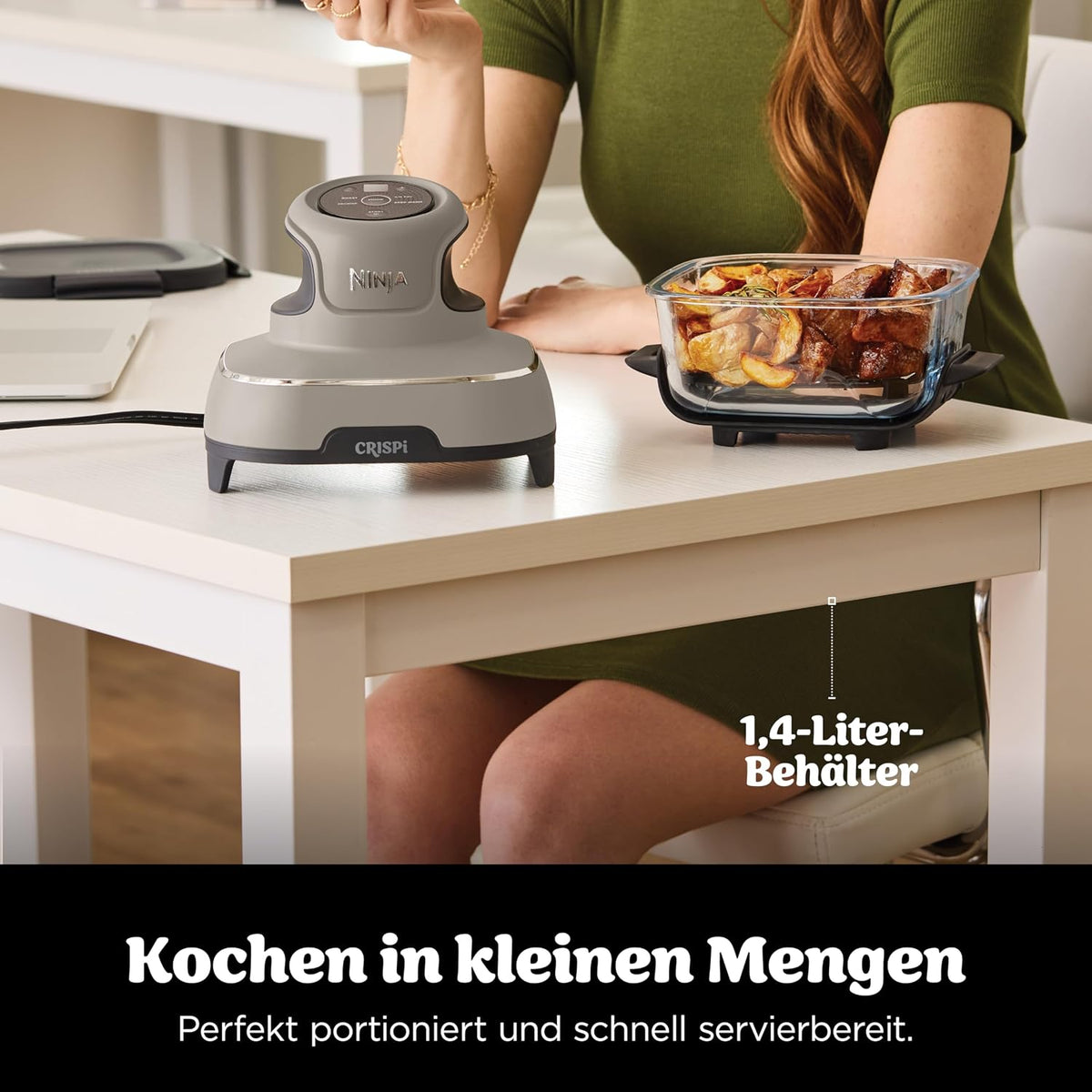 Ninja CRISPi tragbare Air fryer Heißluftfritteuse, 3,8 l, Stein FN101EUST