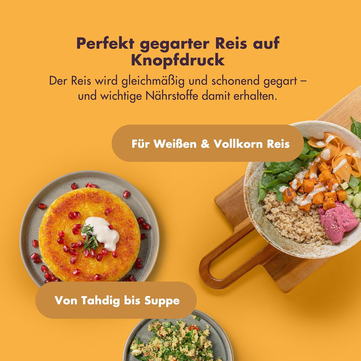 REISHUNGER Digitaler Reiskocher & Dampfgarer – 1,5L – Weiß