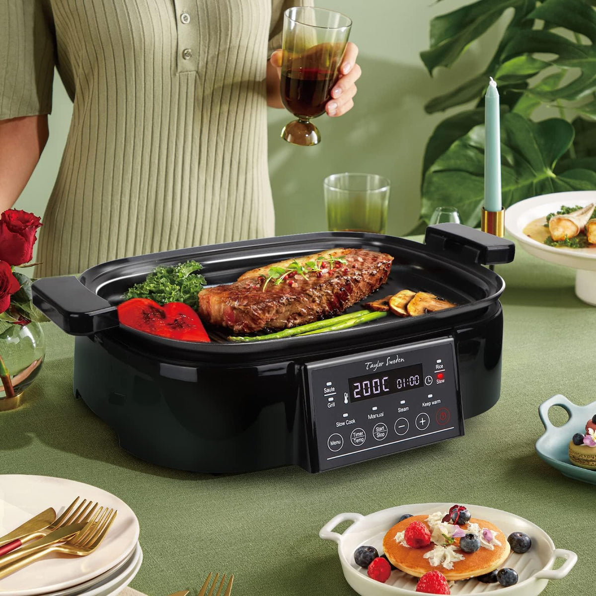 Taylor Swoden Arthur Dampfgarer mit Timer, Ultrakompakter Dampfgarer mit 3 Einschüben, BPA-frei, Programmierbar, Voreingestellte Programme, Warmhaltefunktion, 6 L, 1250 W