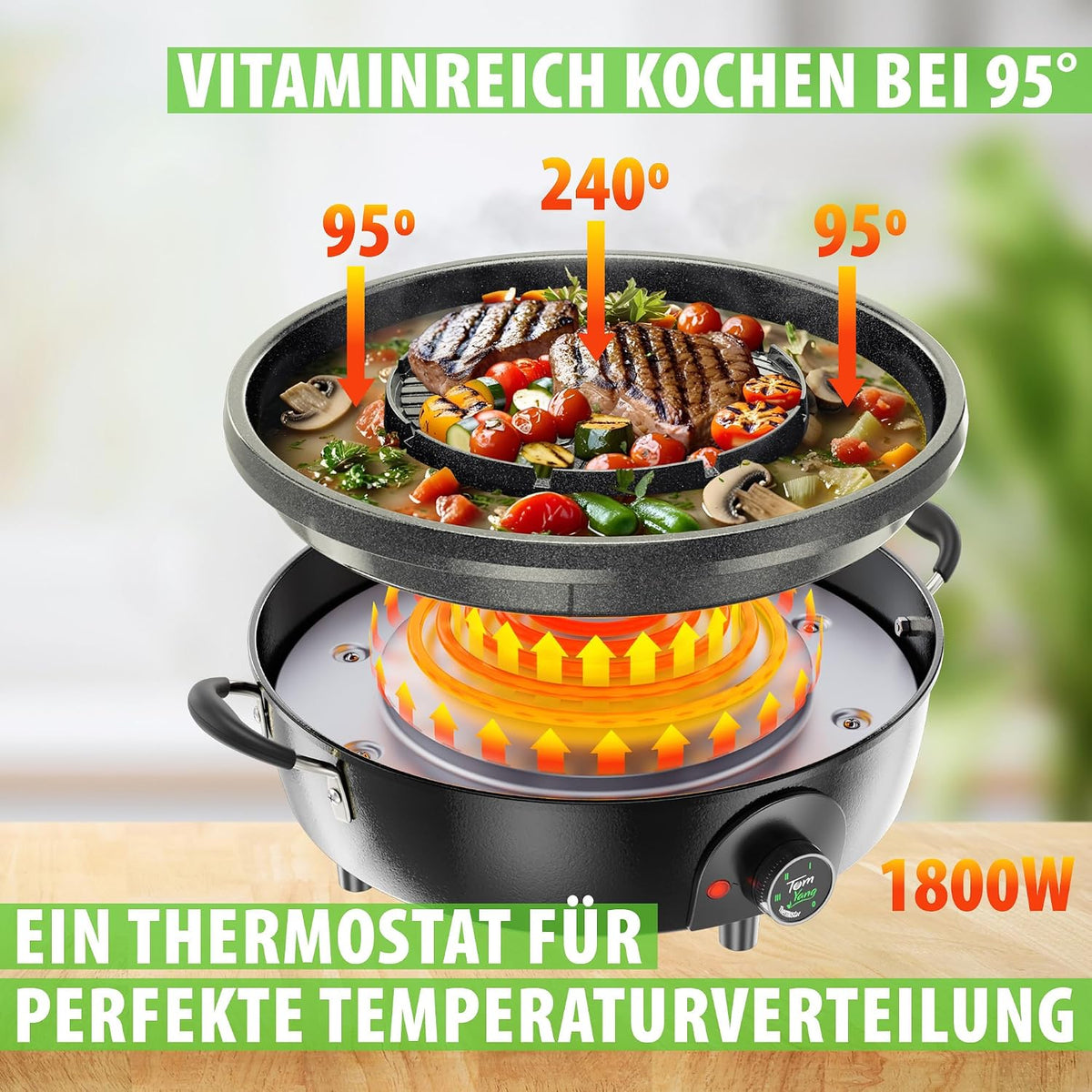 TomYang Hot Pot – Der Original Thai Grill, Designed in Germany, Schweizer Antihaftbeschichtung, mehr als 100 Anleitungsvideos & Rezepte. Korean BBQ, Hotpot, Mookata Thai Hot Pot Topf