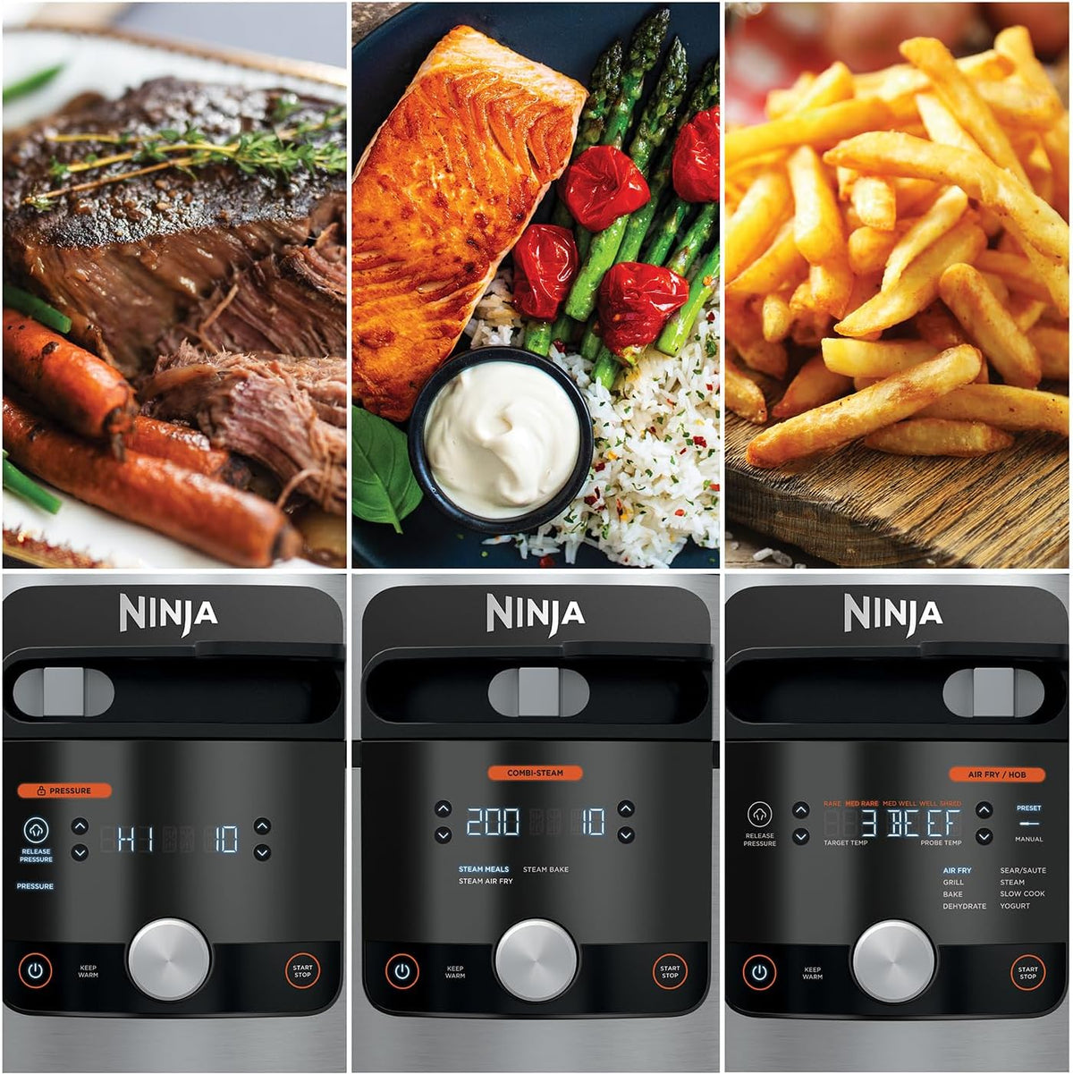 Ninja Foodi MAX Multikocher mit SmartLid, 7,5L, 12-in-1 Multicooker, Pressure Cooker Schnellkochen, Airfryer Heißluftfrittieren, Slow Cooker Langsamkochen, Edelstahl, OL650EU