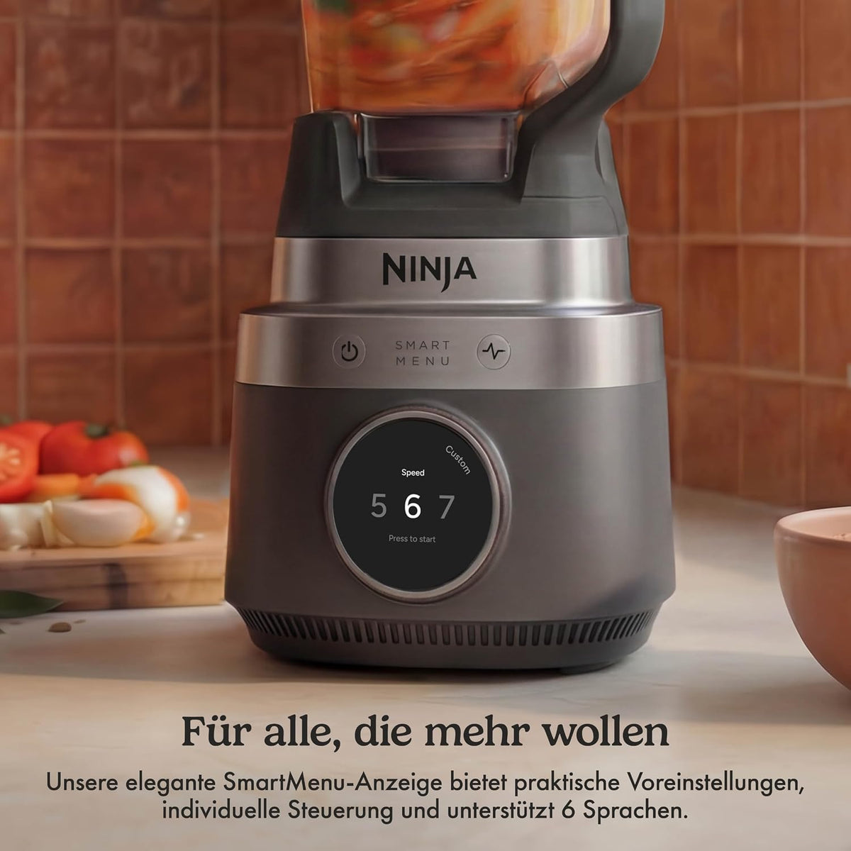 Ninja CrushBOSS intelligenter Standmixer, 1200 W, SmartMenu, SmoothSense, XL Becher (2,1 l), zerkleinert Eis und gefrorene Zutaten, für cremige Smoothies, Onyx, LB201EUBK