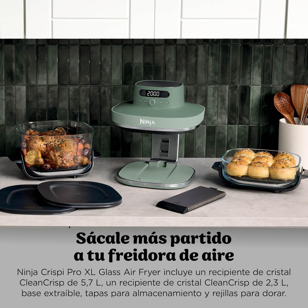 Ninja CRISPi PRO XL Glas-Heißluftfritteuse Air-Fryer, Moosgrün, AS090EUGN
