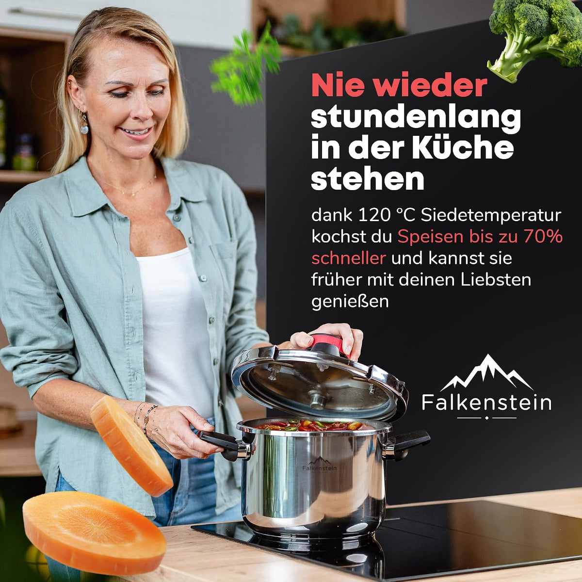 𝐅𝐚𝐥𝐤𝐞𝐧𝐬𝐭𝐞𝐢𝐧 Schnellkochtopf 6l [mit Garkorb] Pressure Cooker