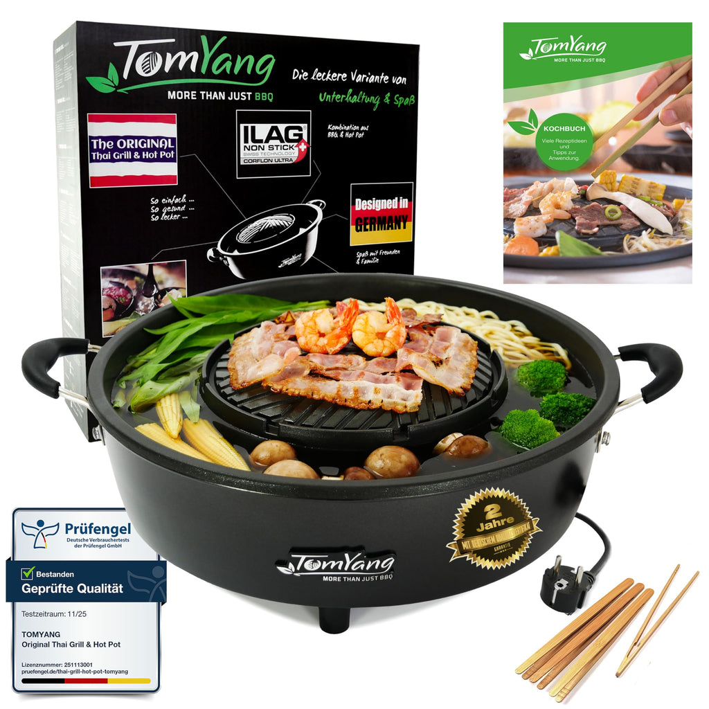 TomYang Hot Pot – Der Original Thai Grill, Designed in Germany, Schweizer Antihaftbeschichtung, mehr als 100 Anleitungsvideos & Rezepte. Korean BBQ, Hotpot, Mookata Thai Hot Pot Topf