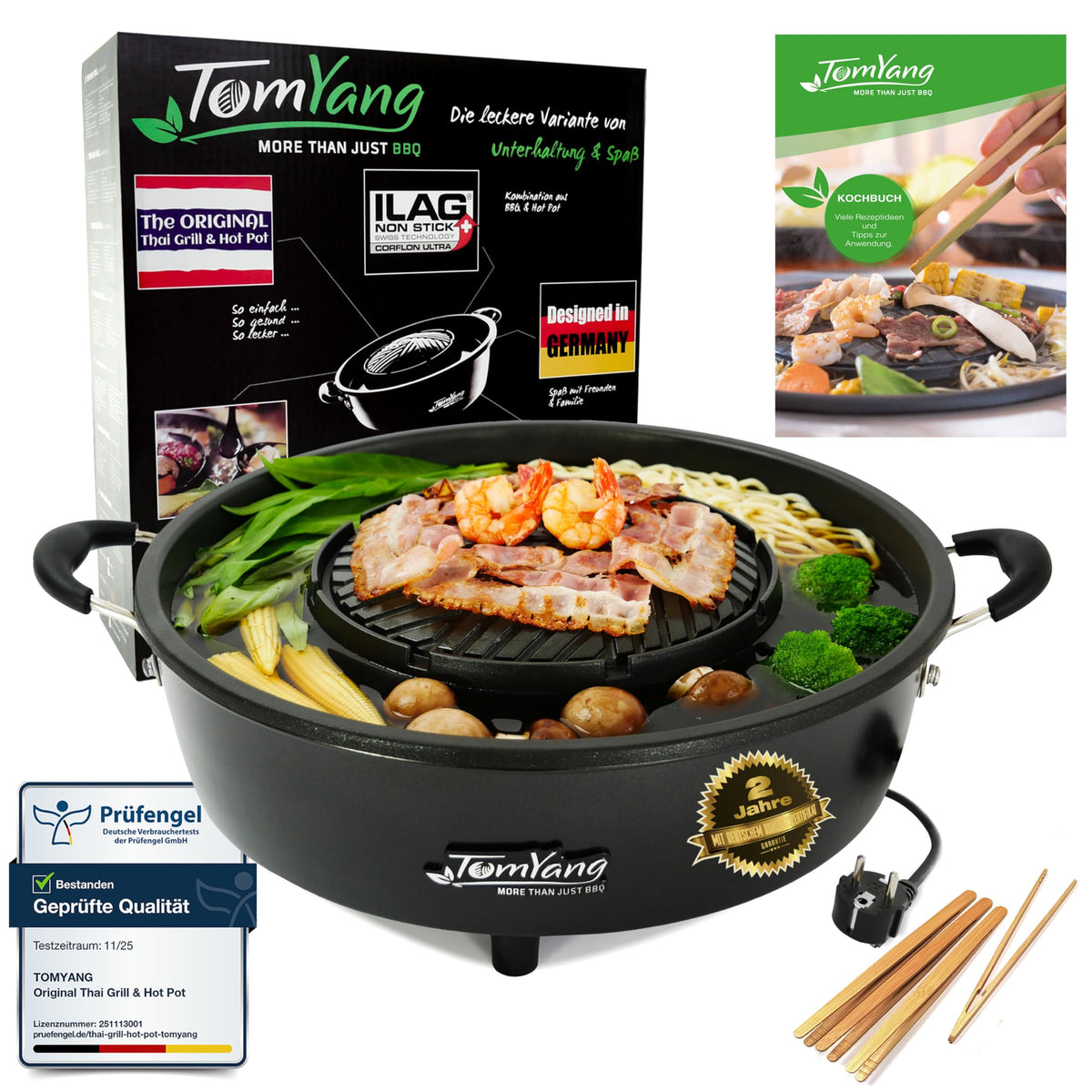 TomYang Hot Pot – Der Original Thai Grill, Designed in Germany, Schweizer Antihaftbeschichtung, mehr als 100 Anleitungsvideos & Rezepte. Korean BBQ, Hotpot, Mookata Thai Hot Pot Topf