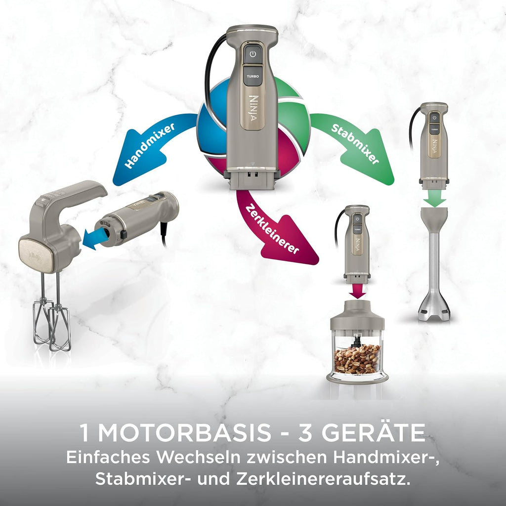 Ninja Foodi 3-in-1 Stabmixer, Handmixer & Zerkleinerer, Stufenweise Anlauf