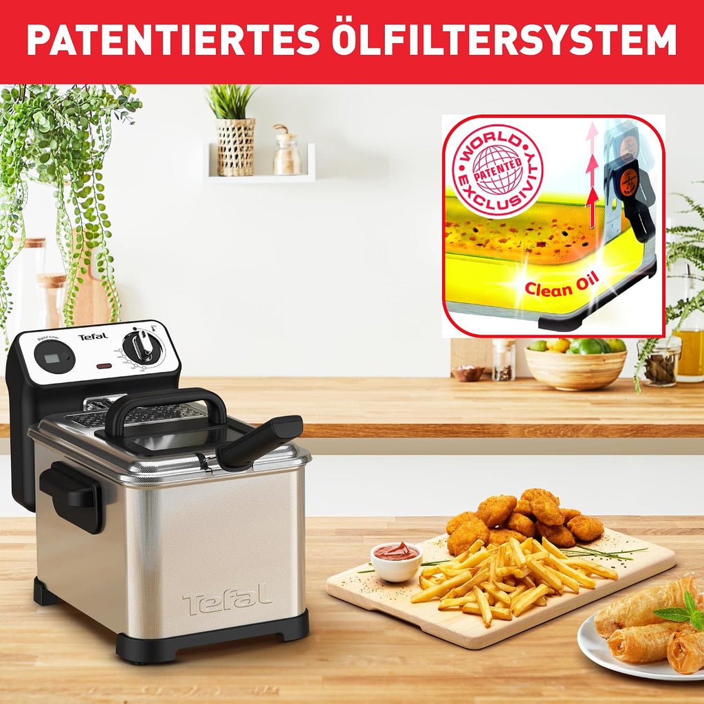 Tefal FR5111 Filtra Pro Inox & Design Fritteuse | 2400 Watt | Fassungsvermögen: 3 Liter Öl | exklusive System Filterung | Temperaturwahl: 150°C - 190°C | Timer | Edelstahl
