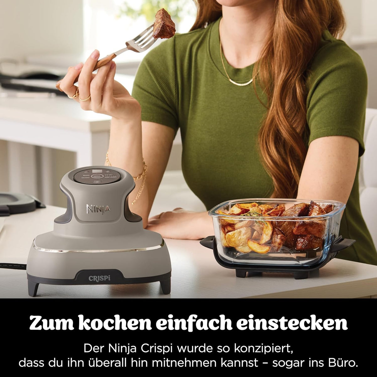 Ninja CRISPi tragbare Air fryer Heißluftfritteuse, 3,8 l, Stein FN101EUST