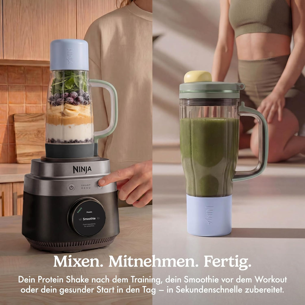 Ninja CrushBOSS 2-in-1 Mixer, 1200 Watt, SmoothSense, 3 intelligente Voreinstellungen, XL Becher (2,1 l), BlendBOSS-Becher (710 ml) für unterwegs, zerkleinert Eis, Onyx, LB301EUBK