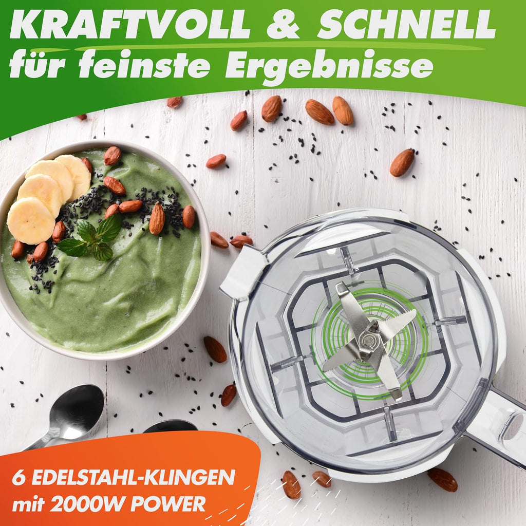 Nutrilovers Hochleistungsmixer NUTRI-BLENDER MAX+ Standmixer 2000W Hochleistung Smoothie-Maker Profi Mixer Blender - 2L Tritan, BPA-FREI, 9 Stufen, Digital-Timer Inkl. Smoothie Rezeptbuch