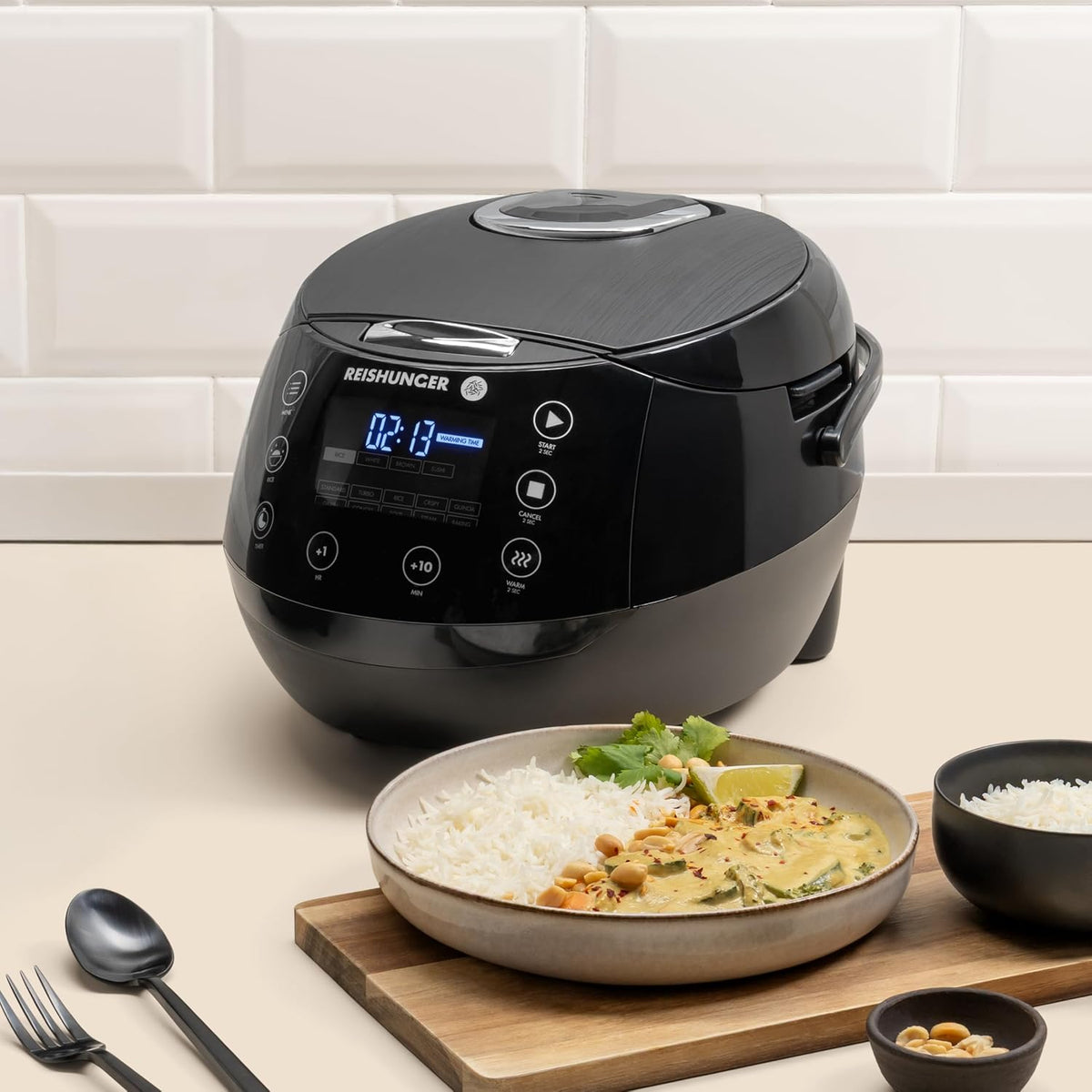 REISHUNGER Digitaler Reiskocher & Dampfgarer – 1,5L – Weiß