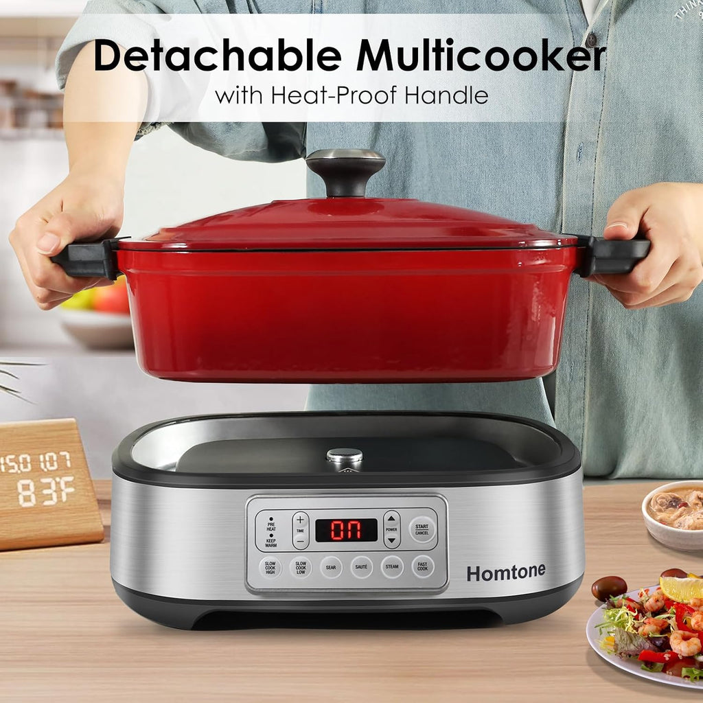 Homtone Schongarer & Multikocher 6-in-1, 5,5L Slow Cooker Programmierbarer