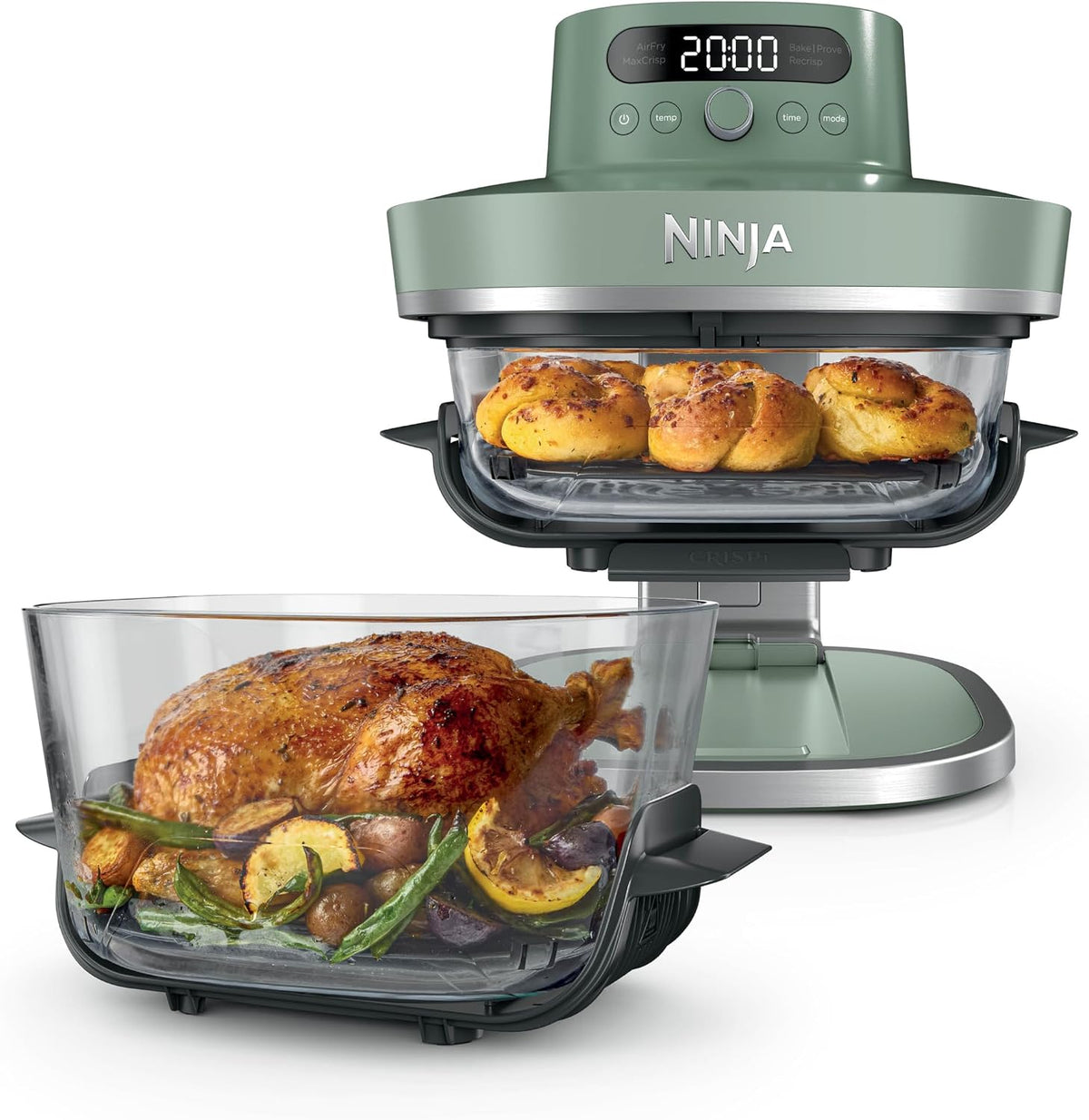 Ninja CRISPi PRO XL Glas-Heißluftfritteuse Air-Fryer, Moosgrün, AS090EUGN