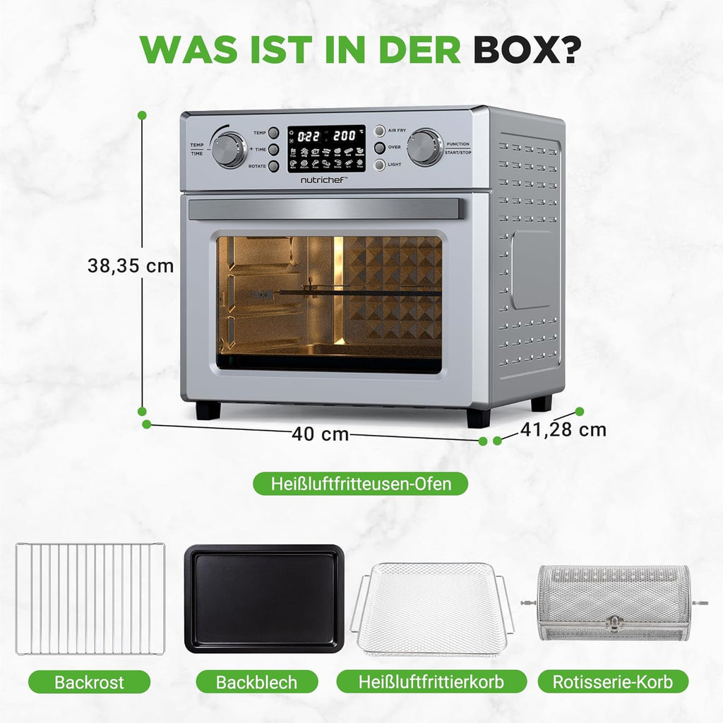 NutriChef Heißluftfritteuse 26 Liter Airfryer Ofen mit Drehspieß