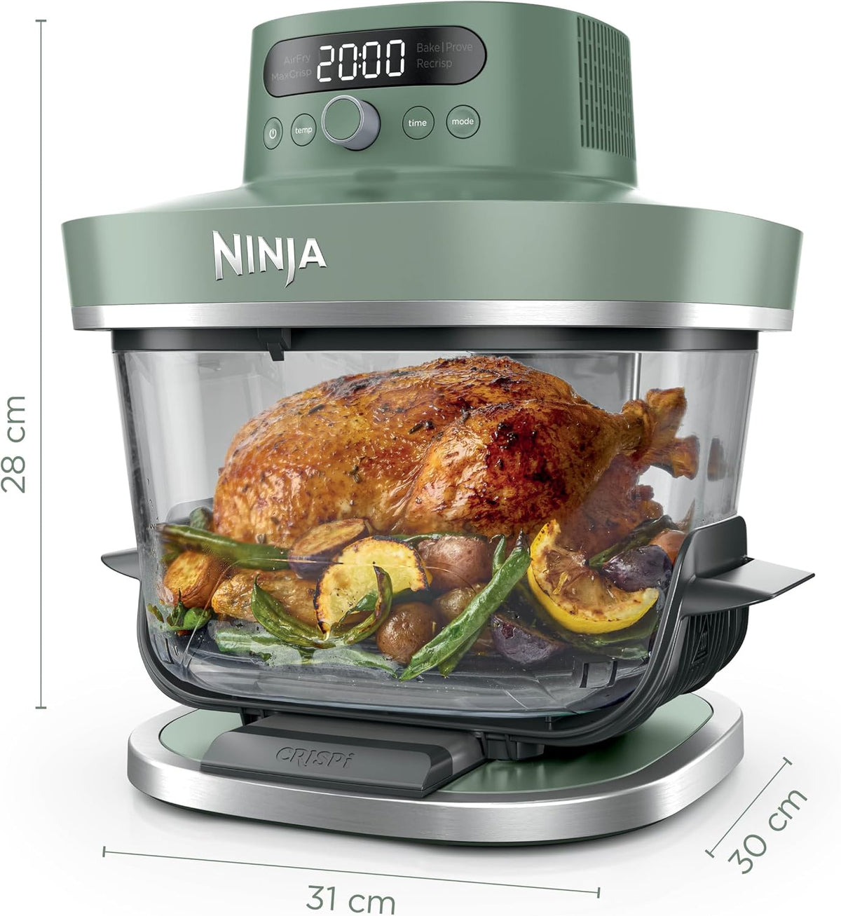 Ninja CRISPi PRO XL Glas-Heißluftfritteuse Air-Fryer, Moosgrün, AS090EUGN