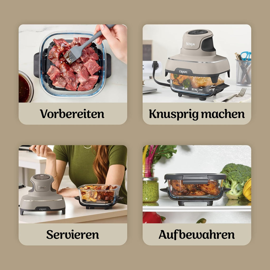 Ninja CRISPi tragbare Air fryer Heißluftfritteuse, 3,8 l, Stein FN101EUST