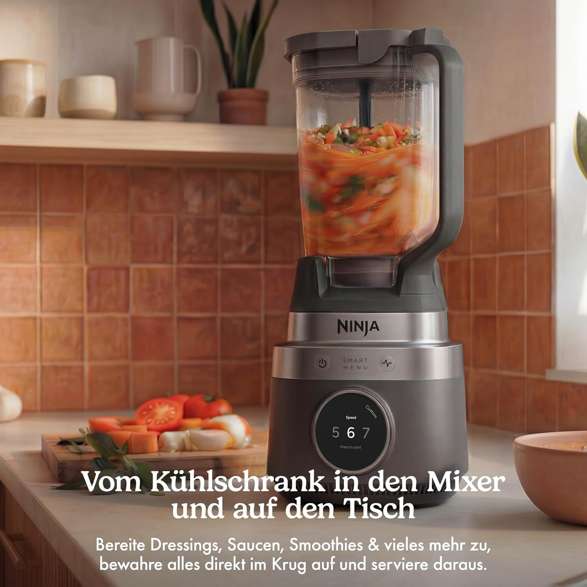 Ninja CrushBOSS intelligenter Standmixer, 1200 W, SmartMenu, SmoothSense, XL Becher (2,1 l), zerkleinert Eis und gefrorene Zutaten, für cremige Smoothies, Onyx, LB201EUBK
