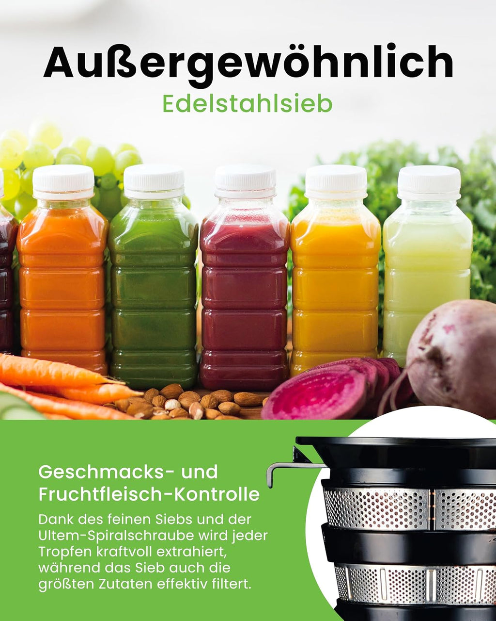 Hurom Slow Juicer | Entsafter Gemüse und Obst | H320N | Elektrische Kaltpresse | Ruhiger Motor | Leicht zu Reinigen mit Großem Behälter und Siebfilter 2L | 200 Watt | BPA Frei | Dunkelgrün