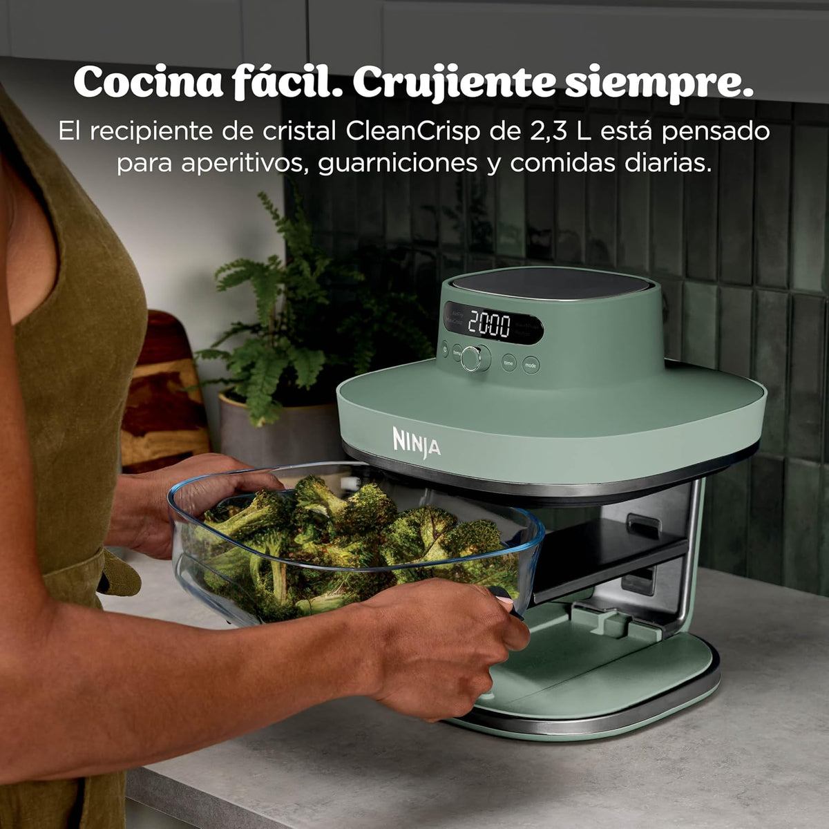 Ninja CRISPi PRO XL Glas-Heißluftfritteuse Air-Fryer, Moosgrün, AS090EUGN