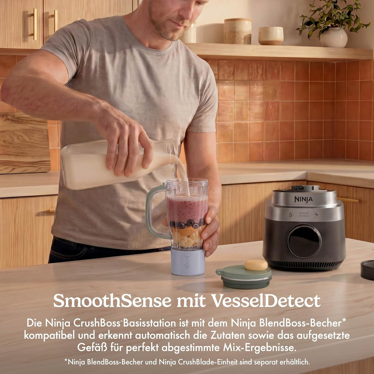 Ninja CrushBOSS intelligenter Standmixer, 1200 W, SmartMenu, SmoothSense, XL Becher (2,1 l), zerkleinert Eis und gefrorene Zutaten, für cremige Smoothies, Onyx, LB201EUBK