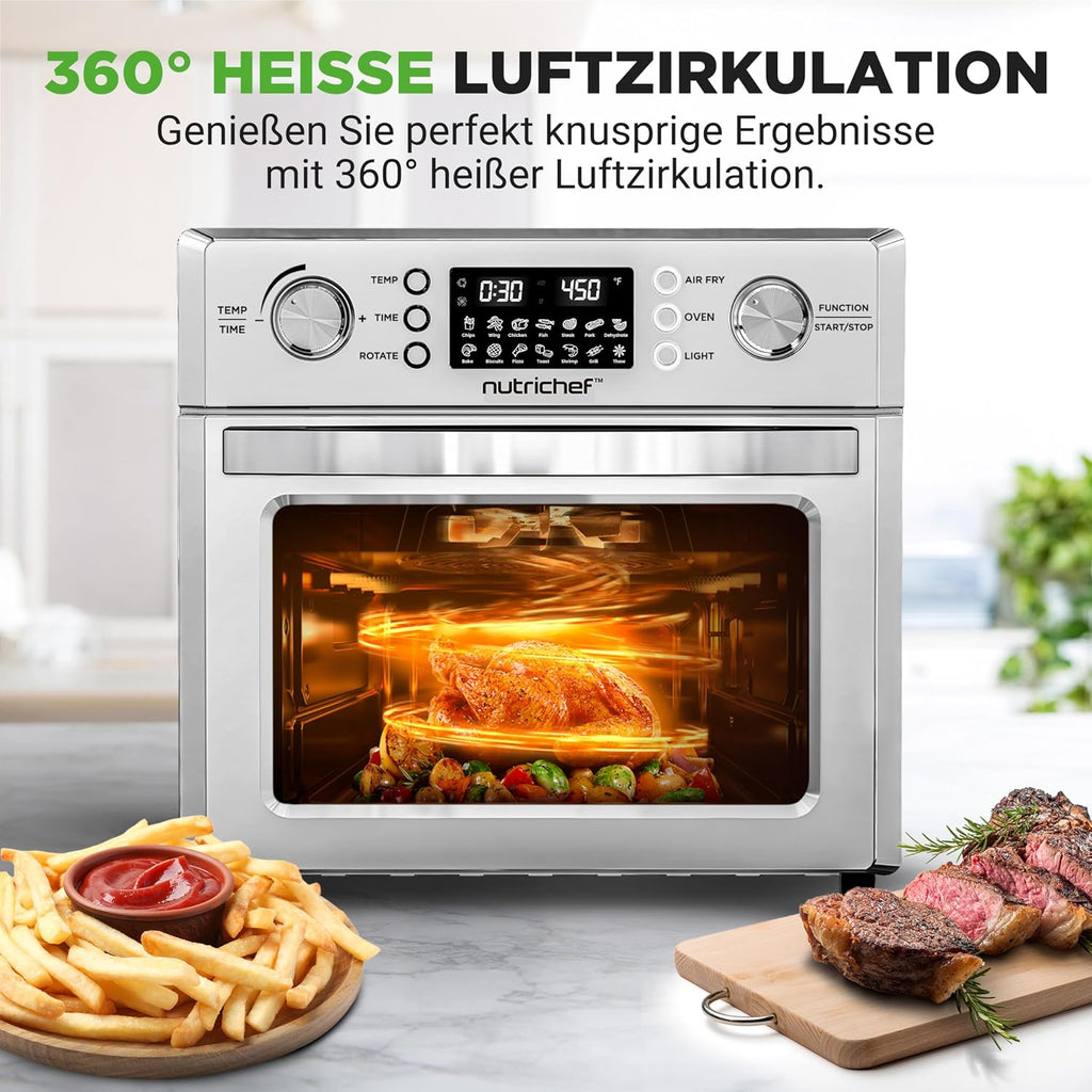 NutriChef Heißluftfritteuse 26 Liter Airfryer Ofen mit Drehspieß