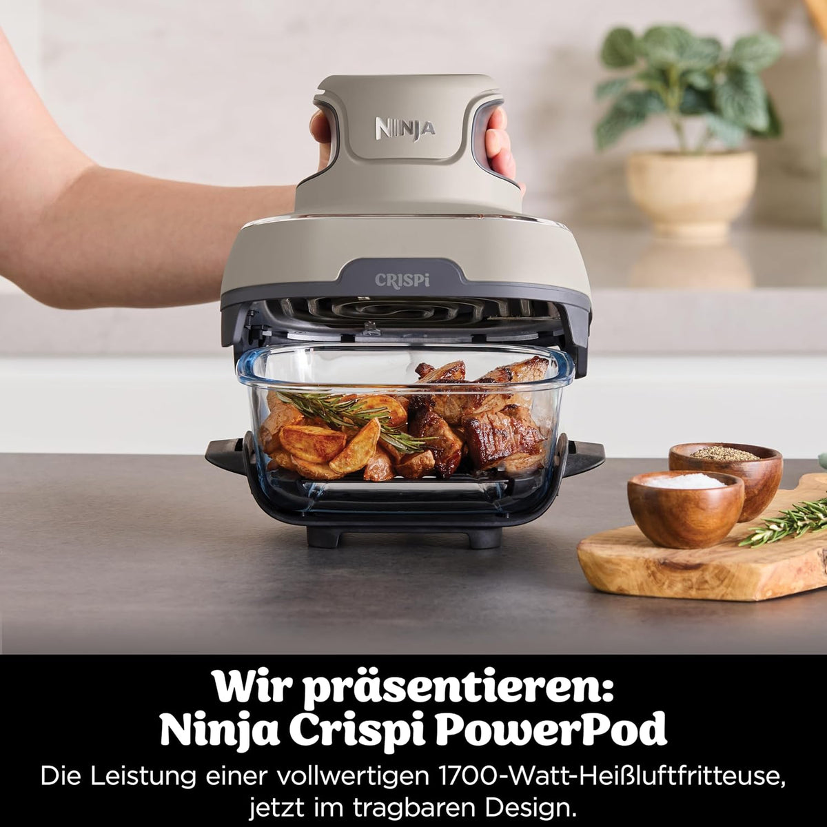 Ninja CRISPi tragbare Air fryer Heißluftfritteuse, 3,8 l, Stein FN101EUST