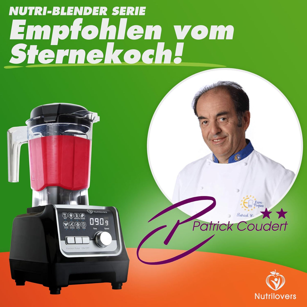 Nutrilovers Hochleistungsmixer NUTRI-BLENDER MAX+ Standmixer 2000W Hochleistung Smoothie-Maker Profi Mixer Blender - 2L Tritan, BPA-FREI, 9 Stufen, Digital-Timer Inkl. Smoothie Rezeptbuch