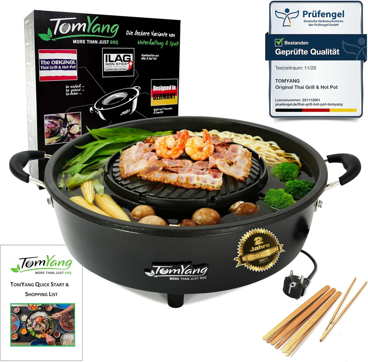 TomYang Hot Pot – Der Original Thai Grill, Designed in Germany, Schweizer Antihaftbeschichtung, mehr als 100 Anleitungsvideos & Rezepte. Korean BBQ, Hotpot, Mookata Thai Hot Pot Topf