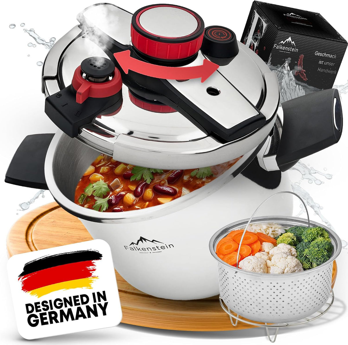 𝐅𝐚𝐥𝐤𝐞𝐧𝐬𝐭𝐞𝐢𝐧 Schnellkochtopf 6l [mit Garkorb] Pressure Cooker