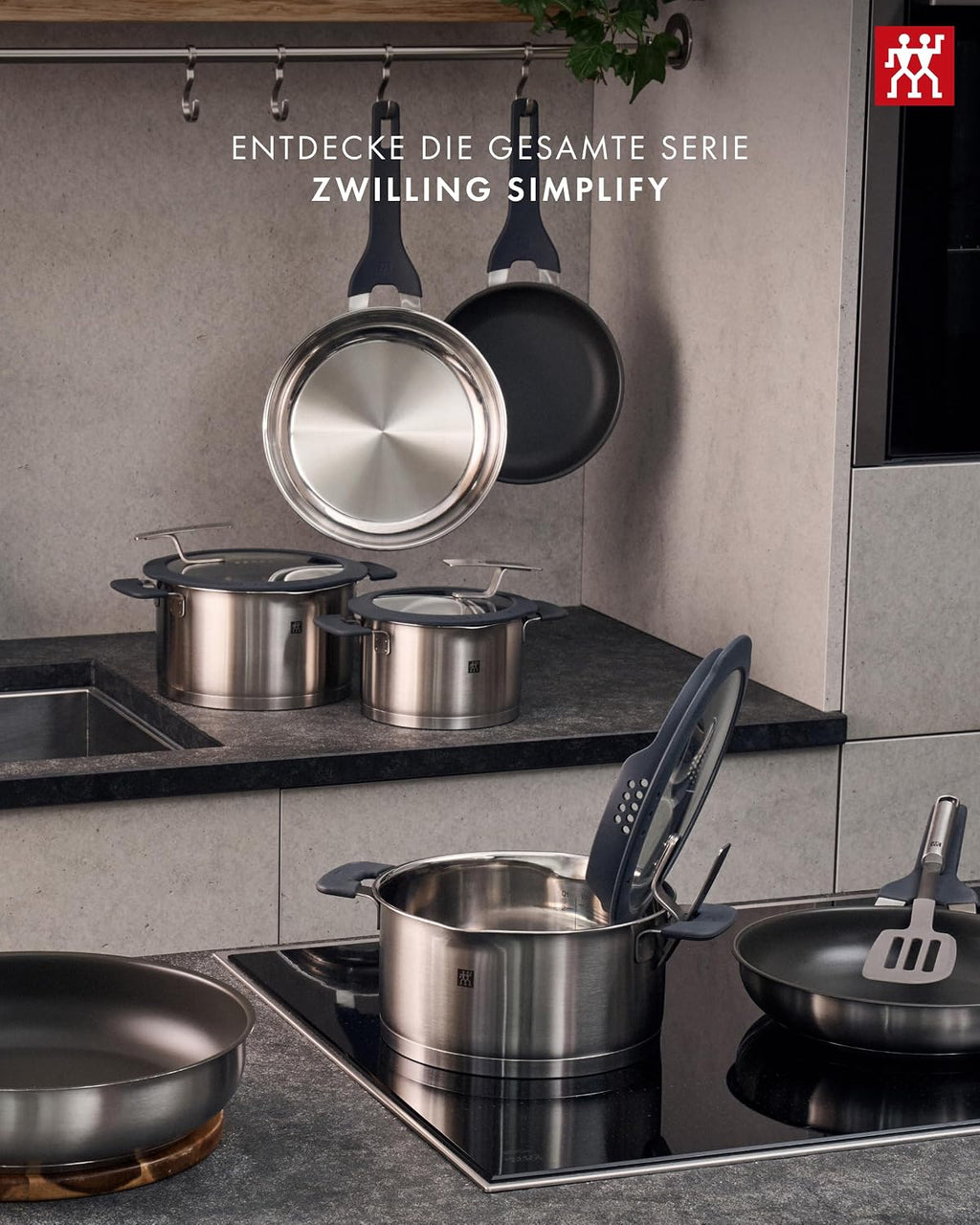 ZWILLING Simplify Kochtopf-Set 5-teilig, Integriertes Sieb, Induktion, Grau
