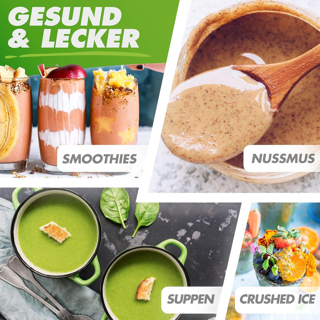 Nutrilovers Hochleistungsmixer NUTRI-BLENDER MAX+ Standmixer 2000W Hochleistung Smoothie-Maker Profi Mixer Blender - 2L Tritan, BPA-FREI, 9 Stufen, Digital-Timer Inkl. Smoothie Rezeptbuch
