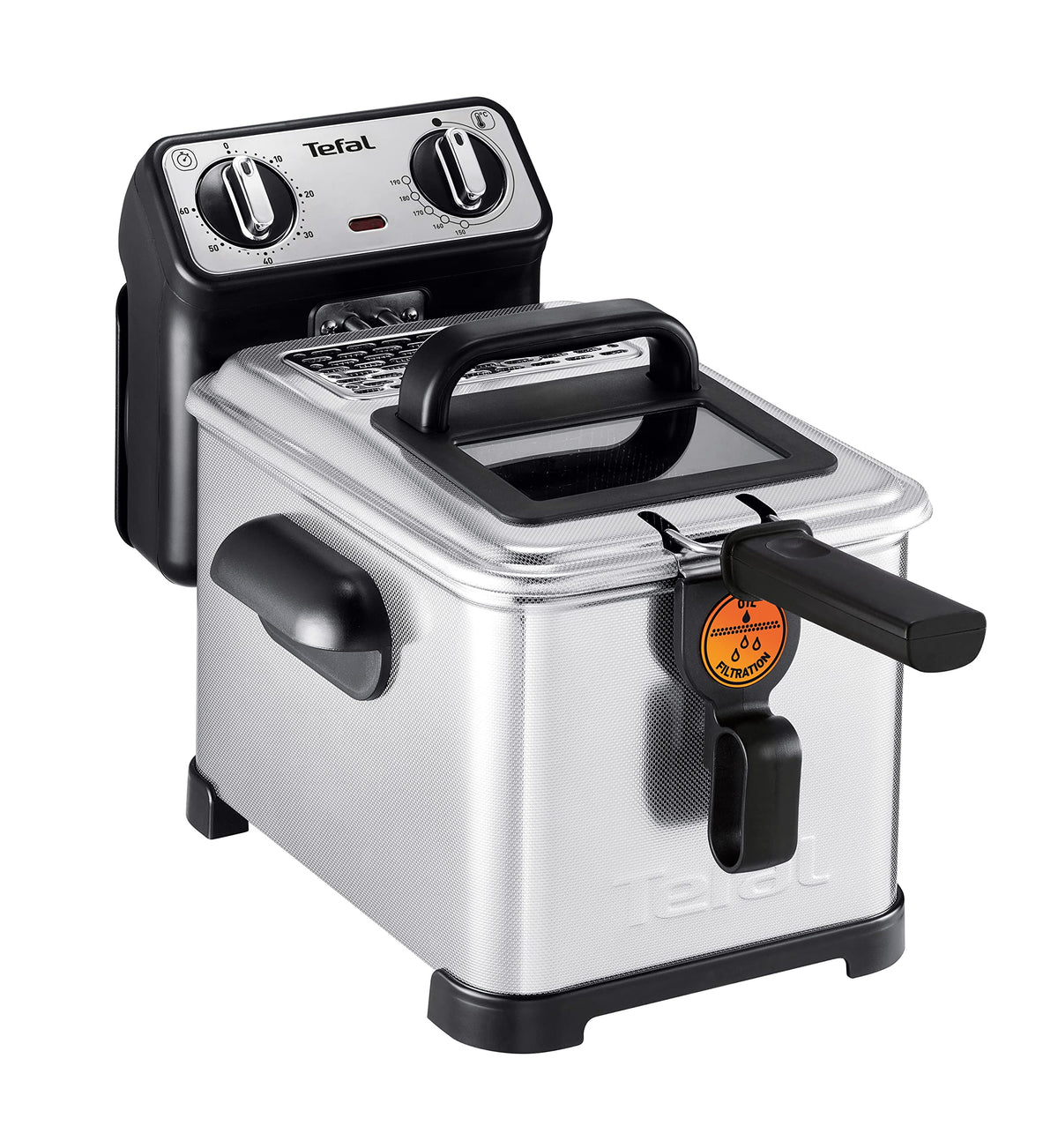 Tefal Clear Duo Fritteuse, frittieren mit weniger Rauch/Gerüchen, Kapazität 1,2 Kg, Thermostat, Timer, großes Sichtfenster ohne Beschlagen, spülmaschinenfest, schwarz, Edelstahl, Friteuse FR600D