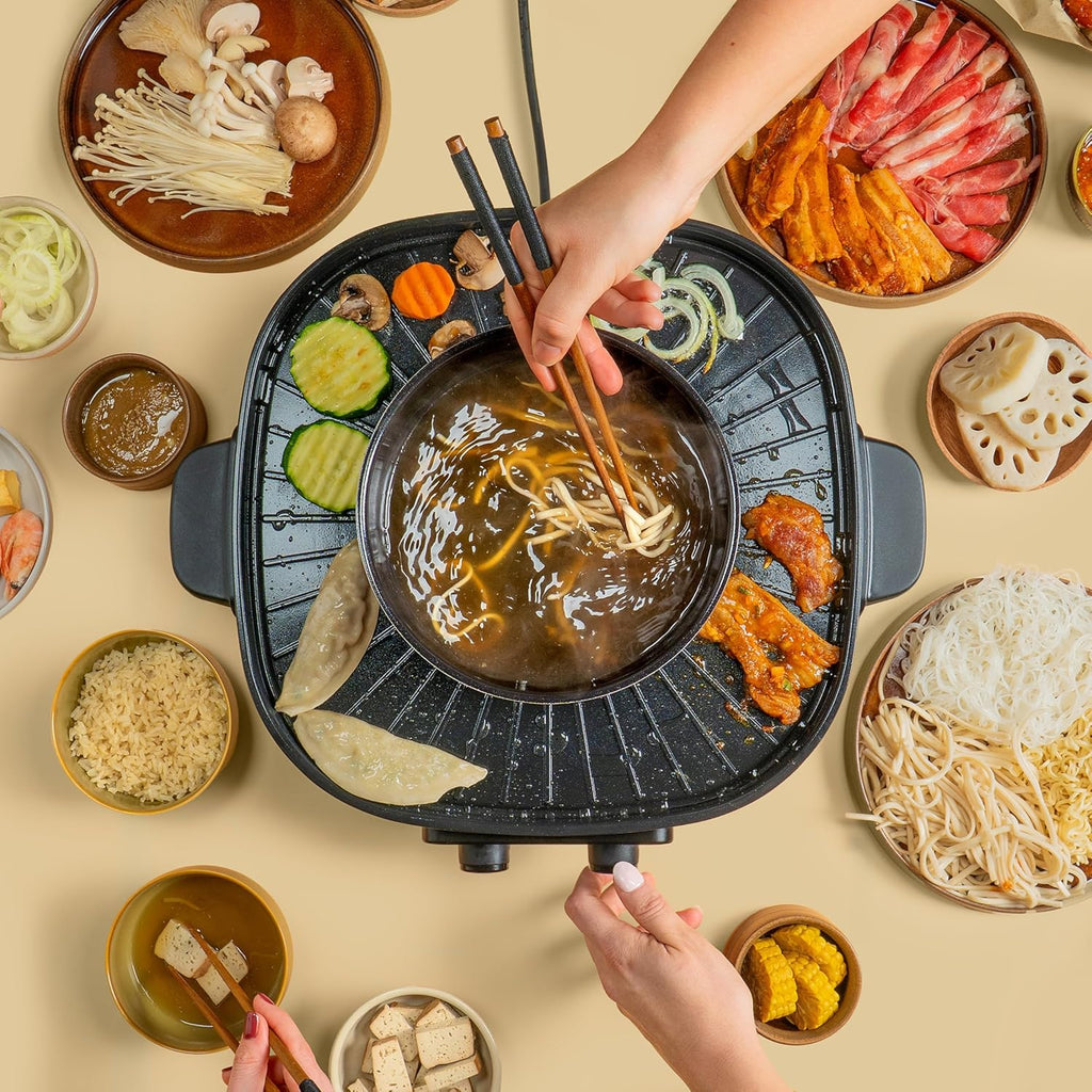 REISHUNGER Elektrischer Hot Pot mit Grillfunktion – für 2-4 Personen – 2 Liter Füllvolumen – Hot Pot mit Deckel – für Korean BBQ