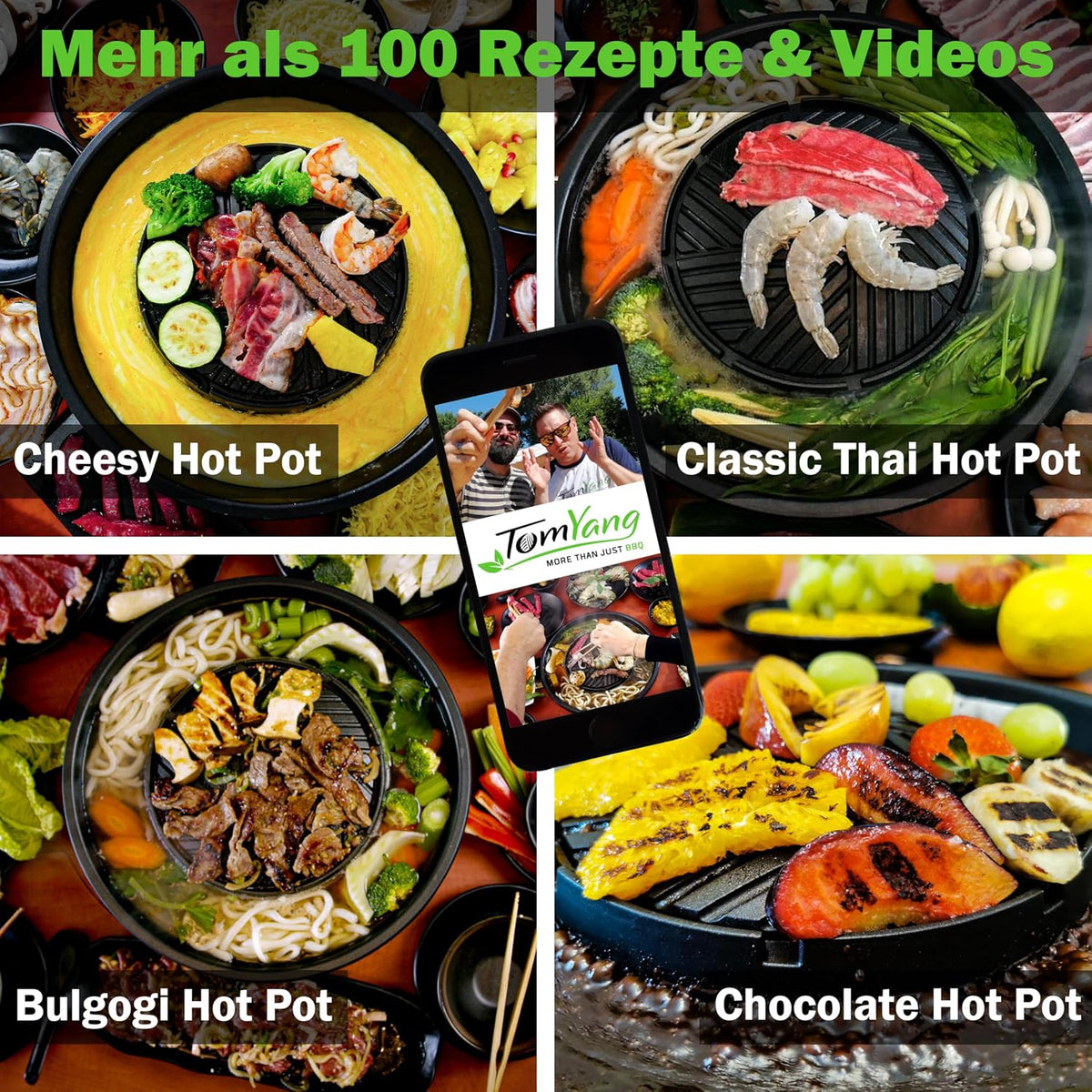 TomYang Hot Pot – Der Original Thai Grill, Designed in Germany, Schweizer Antihaftbeschichtung, mehr als 100 Anleitungsvideos & Rezepte. Korean BBQ, Hotpot, Mookata Thai Hot Pot Topf