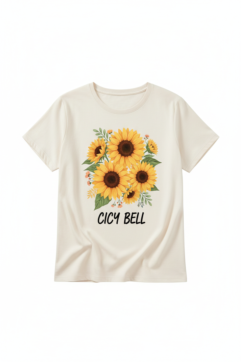 Cicy Bell Damen Sonnenblumen T Shirt Sommer Kurzarm Niedlich Grafik Lose T-Shirts Für Damen